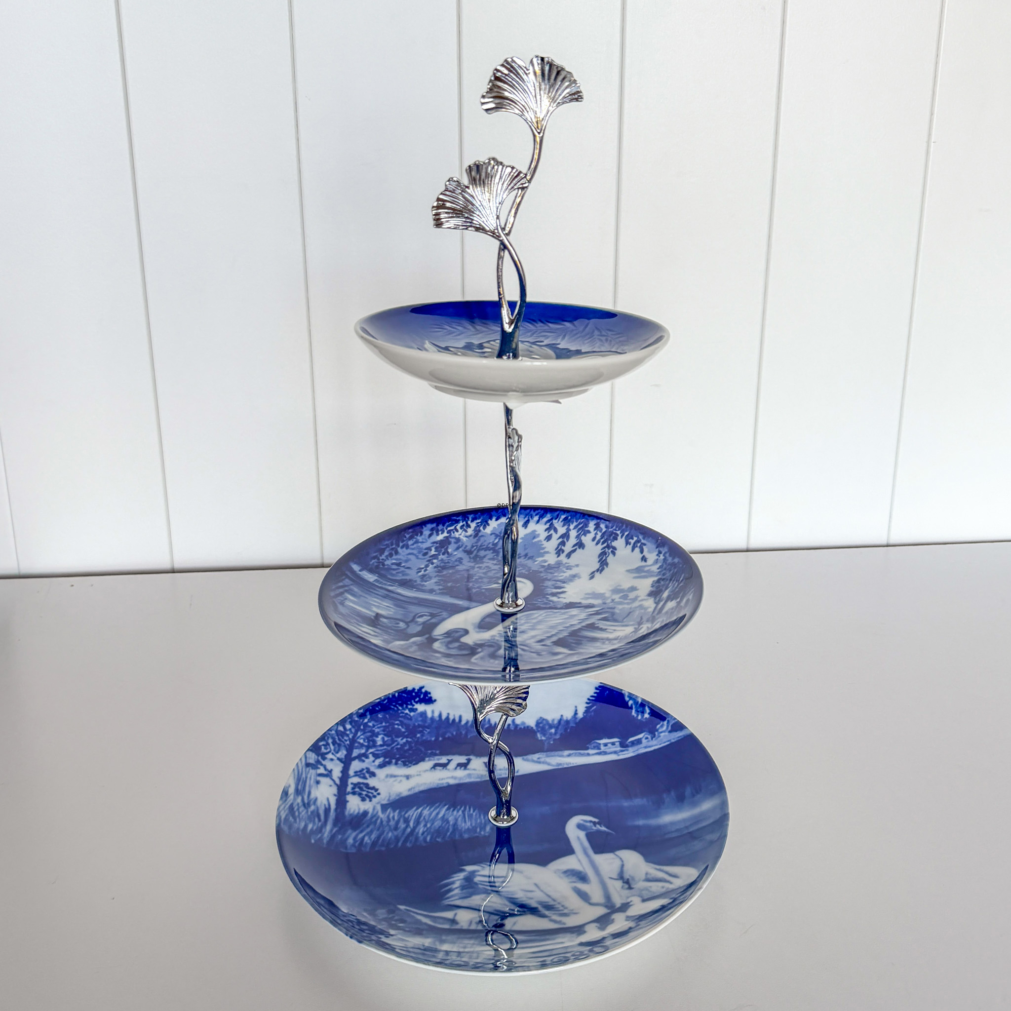 Fittings til kageopsats, sølv finish, Ginkgo blad hank, 2-3 lag