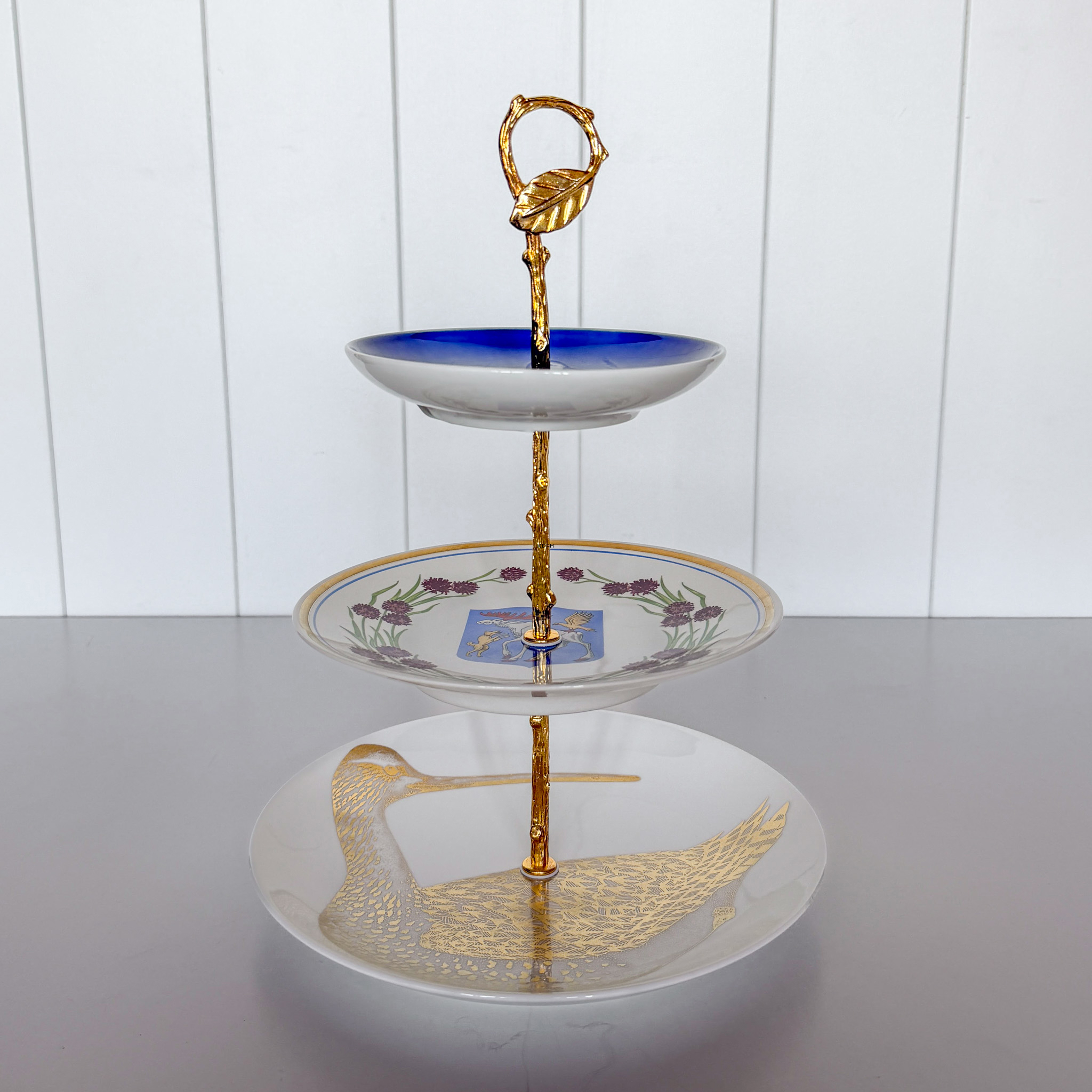 Fittings til kageopsats, forgyldt, Rund bøgeblad hank, 2-3 lag