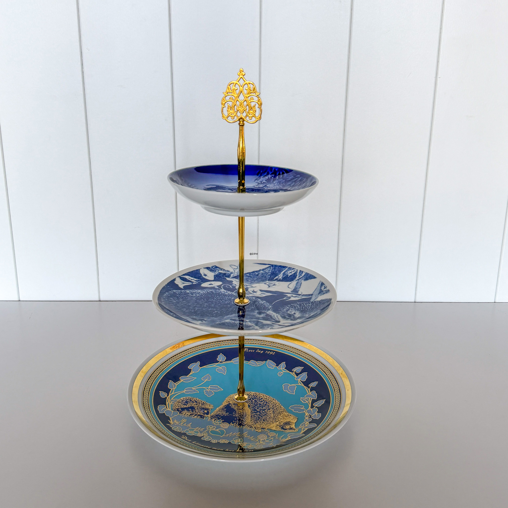 Fittings til kageopsats, forgyldt, Massiv blomster hank, 2-3 lag