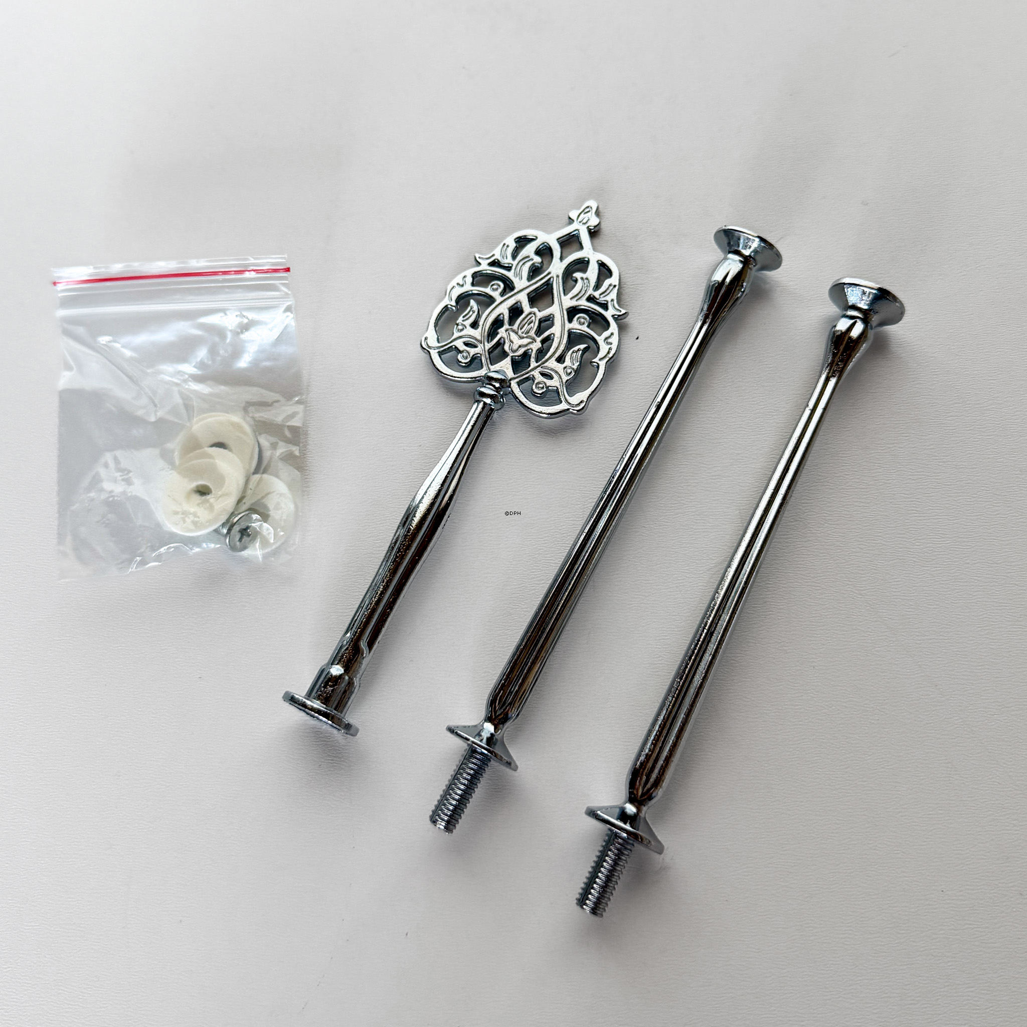 Fittings til kageopsats, sølv finish, Massiv blomster hank, 2-3 lag