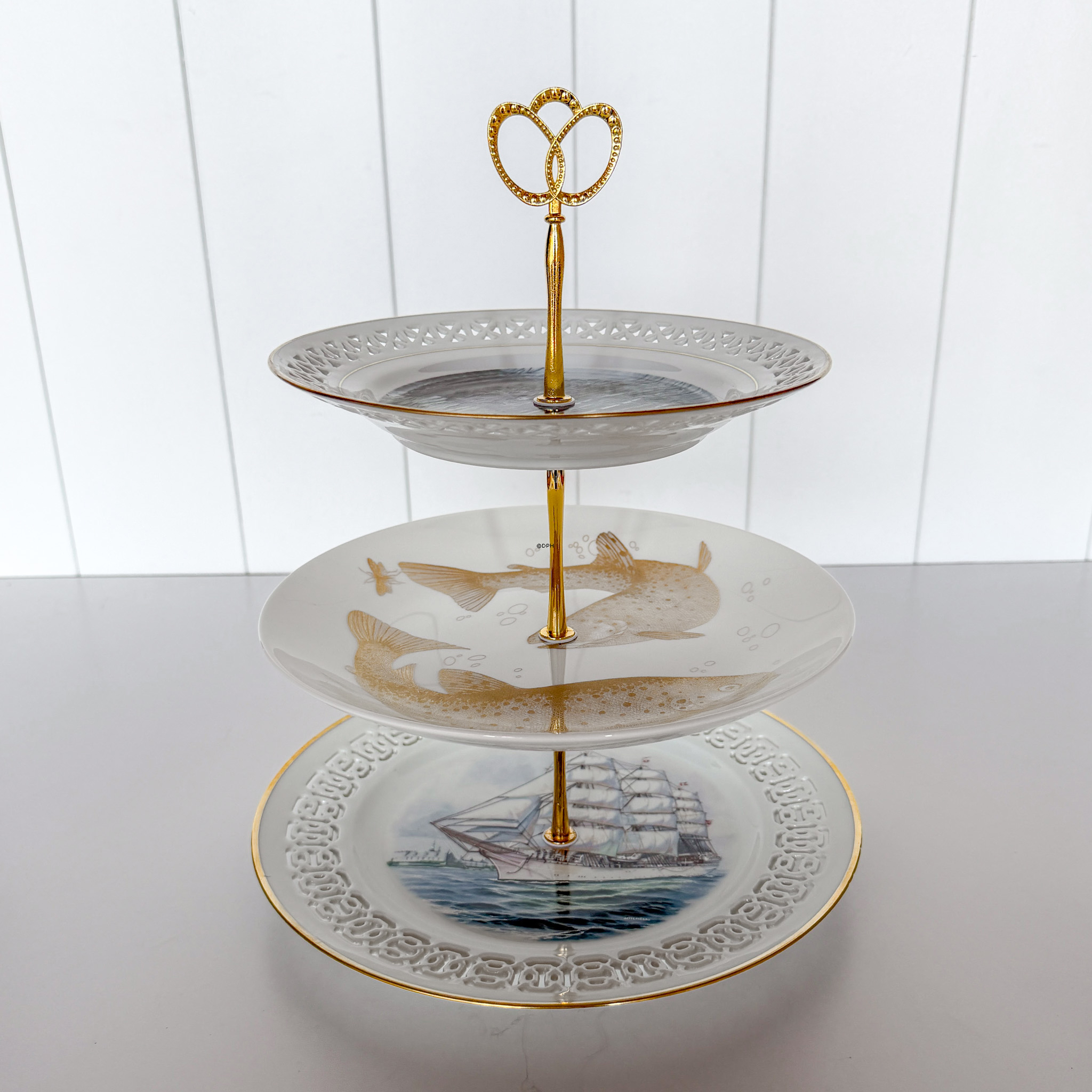 Fittings til kageopsats, forgyldt, Krone hank, 2-3 lag