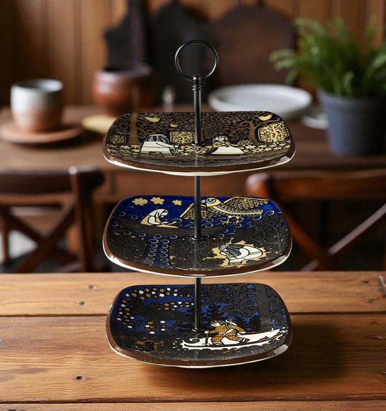 Komplet  kageopsats, bestående af Arabia platter, fittings, mv.