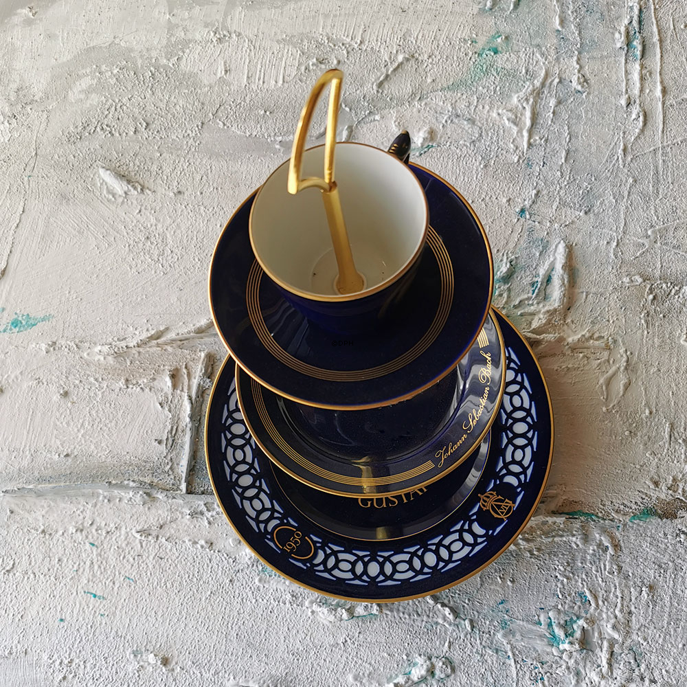 Komplet Bing & Grøndahl kageopsats, bestående af B&G komponist kop mv., fittings, mv.