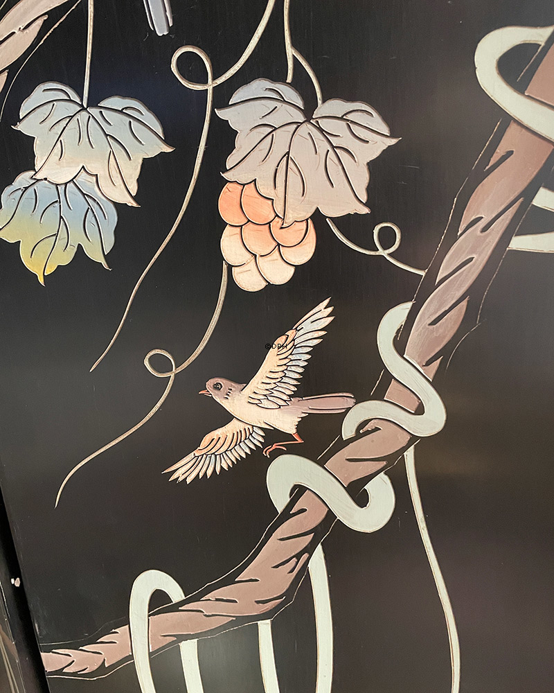 Kinesisk vægpanel  med 4 paneler. (skillevæg) - Sort med efeu