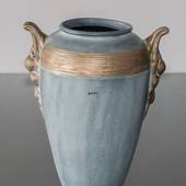 Stor gulv vase med i irret grøn/blå med guld ører 