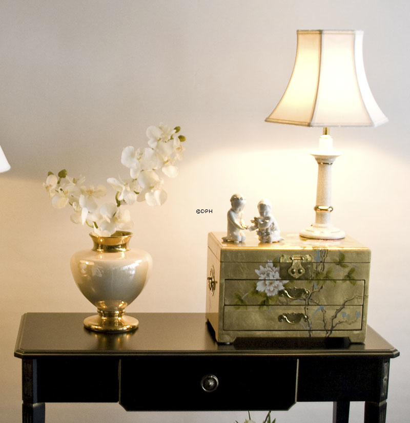 Sekskantet lampeskærm 18 cm i højden, hvid silke