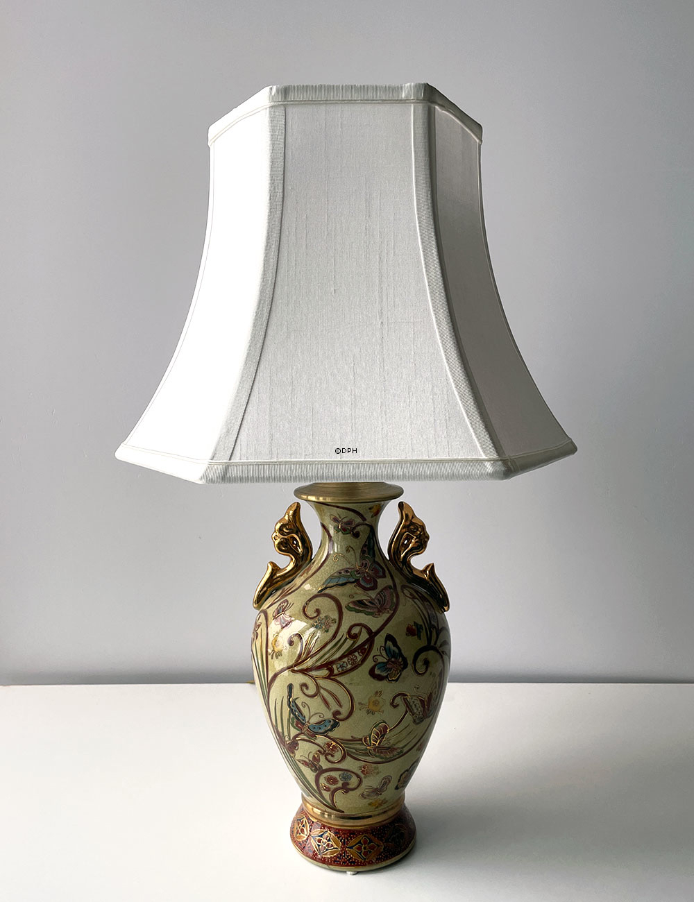 Sekskantet lampeskærm 25 cm i højden, hvid silke