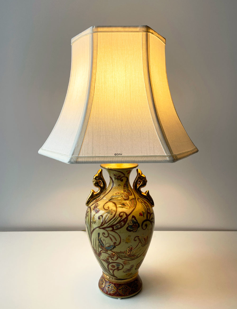 Sekskantet lampeskærm 25 cm i højden, hvid silke