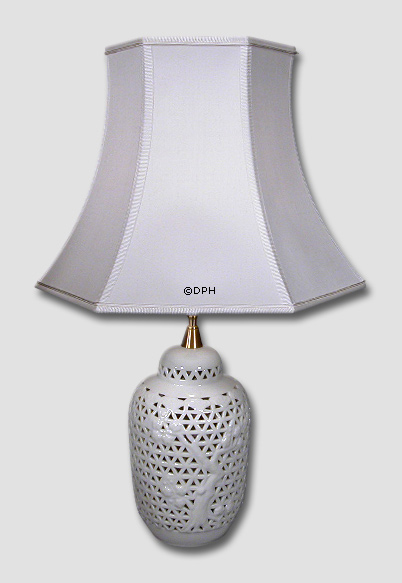 Sekskantet lampeskærm 29 cm i højden, hvid silke