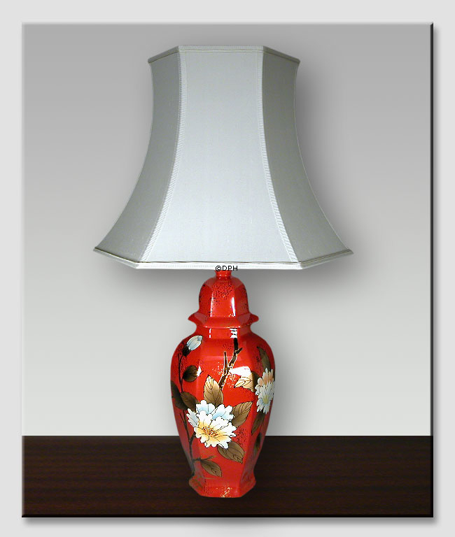 Sekskantet lampeskærm 33 cm i højden, hvid silke