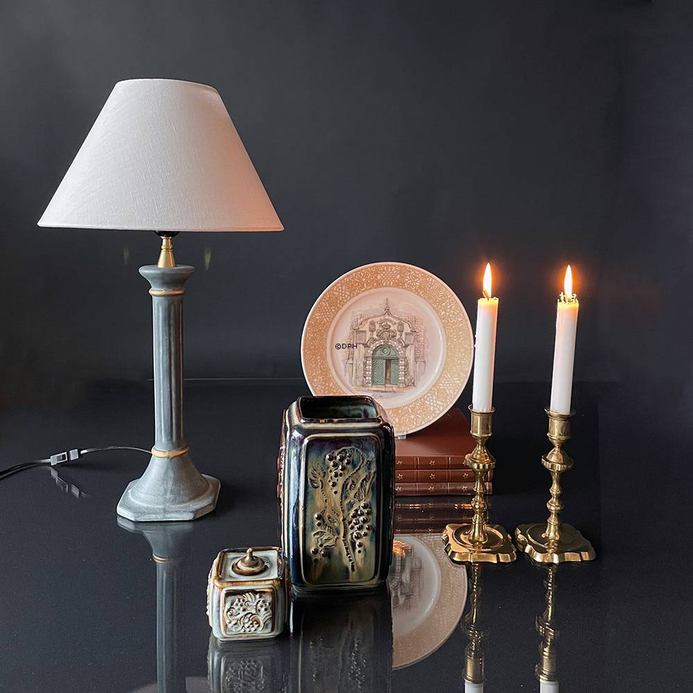 Rund lampeskærm høj model 19 cm i højden, off white hør stof