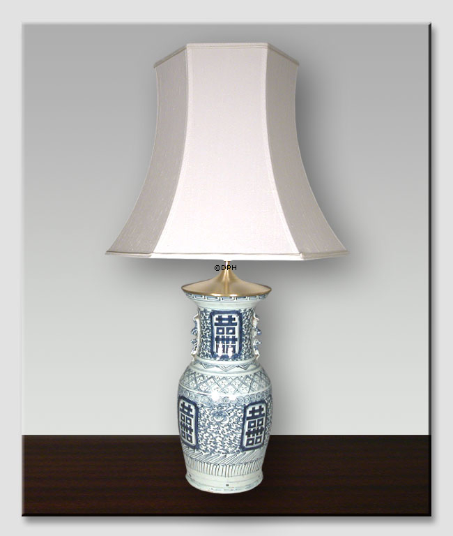 Sekskantet lampeskærm 49 cm i højden, off white chintz