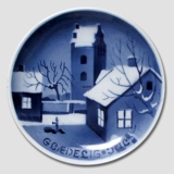 Vinterlandskab med kirke Aluminia plaquette, Glædelig Jul