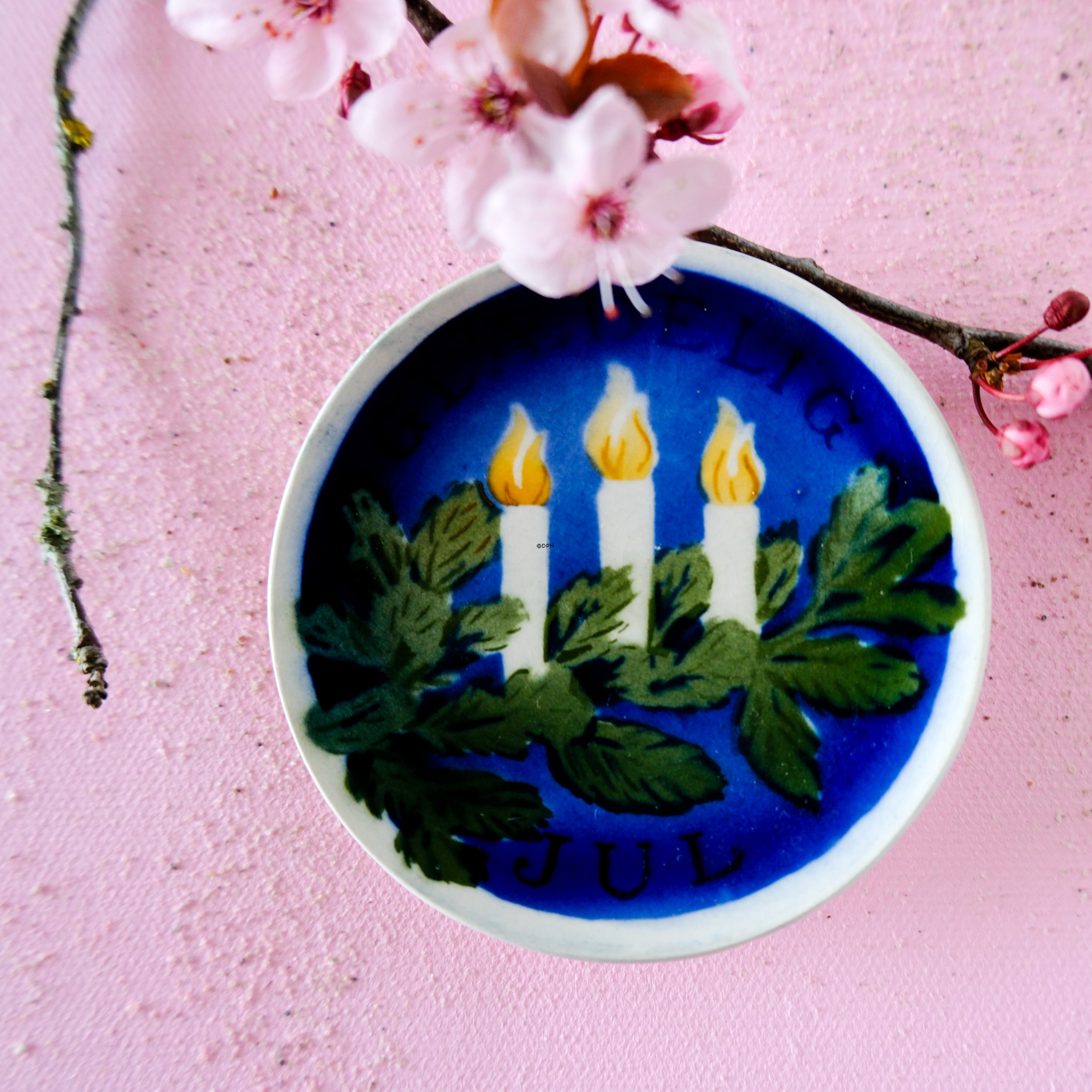 Lys på gren, Aluminia plaquette, Glædelig Jul