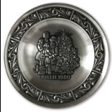 1980 Astri Holthe Norwegian Pewter Christmas plate, Visit by Santa Claus