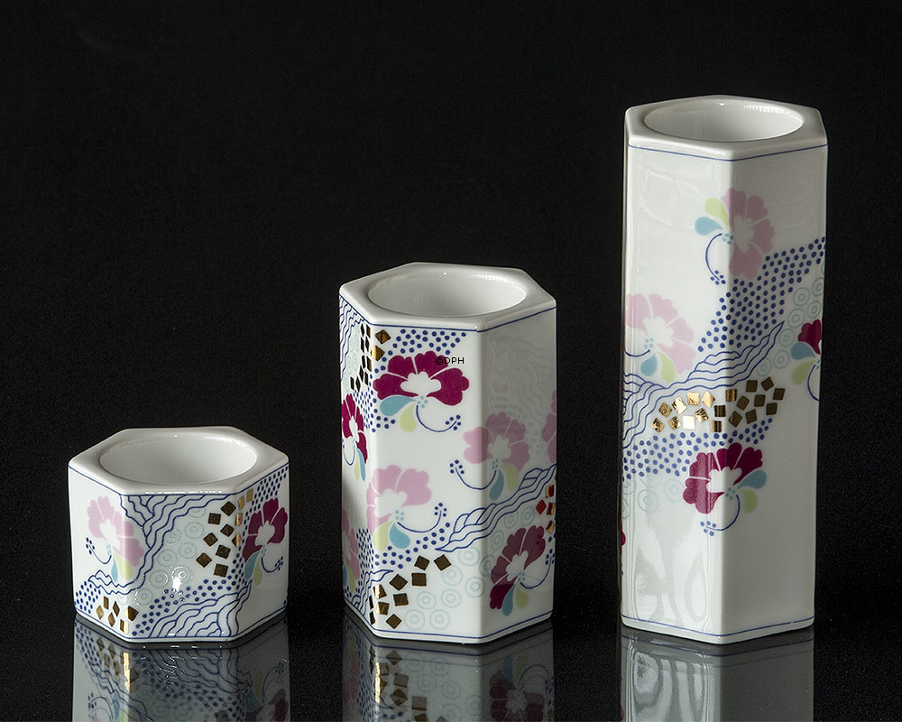 Fyrfads-lysestager Hvid med blomster, Bing & Grøndahl nr. 1872-5464