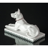 White Great Dane, Lying at attention, Bing & Grondahl dog figurine no. ??  Signed Dahl Jensen 1900