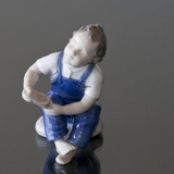 Please help, Mummy, boy sitting with shoe - with blue trousers, Bing & Grondahl figurine No. 2275