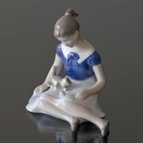 Birgitte, girl sitting with a cat, Bing & Grondahl figurine no. 479 or 2329