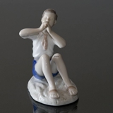 Fluteplayer, sitting boy learning the notes, Bing & Grondahl figurine No. 2344