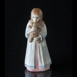 Girl in nightgown holds Teddy, Bing & Grondahl figurine No. 2571