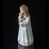 Girl in nightgown holds Teddy, Bing & Grondahl figurine No. 2571