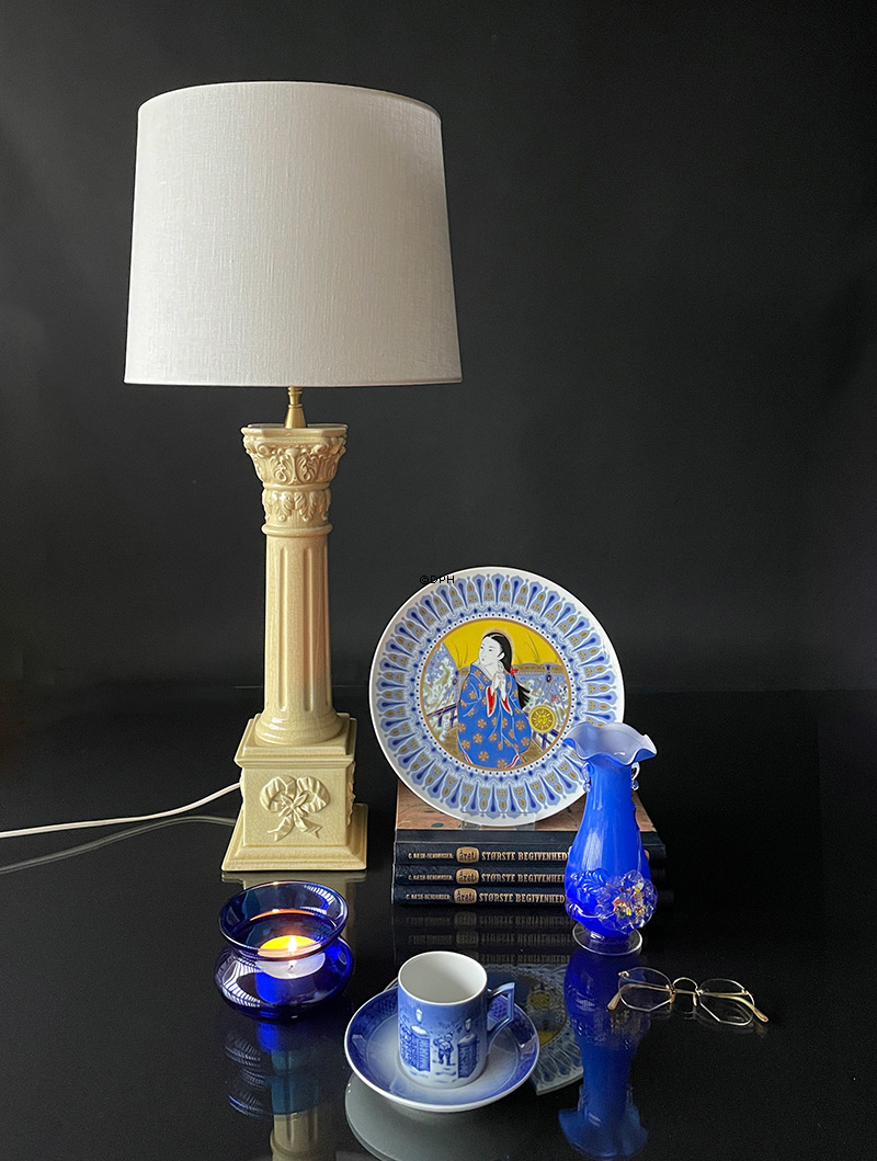 Rund cylinderformet lampeskærm 27 cm i højden, off white hørstof