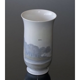 Vase with scenery with birch trees and a cottage, Bing & Grondahl no. 8775-504