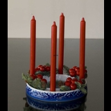 Advents-Kerzenhalter blau / weiß mit Christlicher Weißdorn-Dekoration, Bing & Gröndahl Nr. 9217