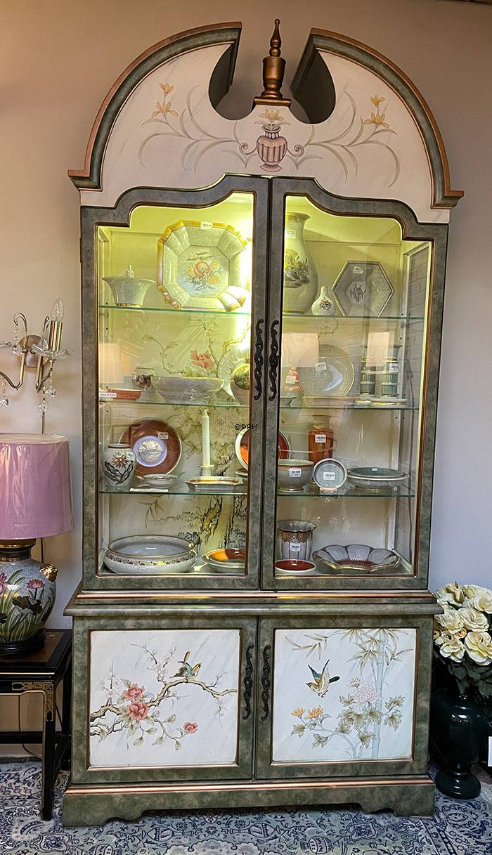 Gammelt Kinesisk vitrineskab, grøn, håndmalet