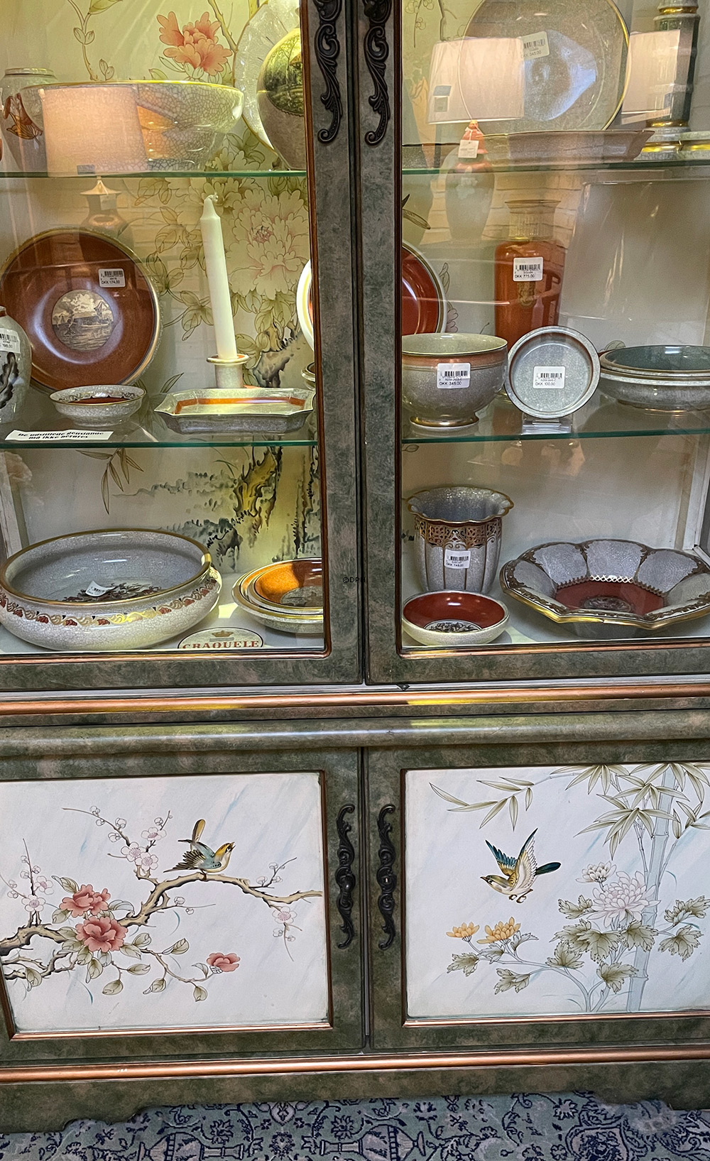 Gammelt Kinesisk vitrineskab, grøn, håndmalet