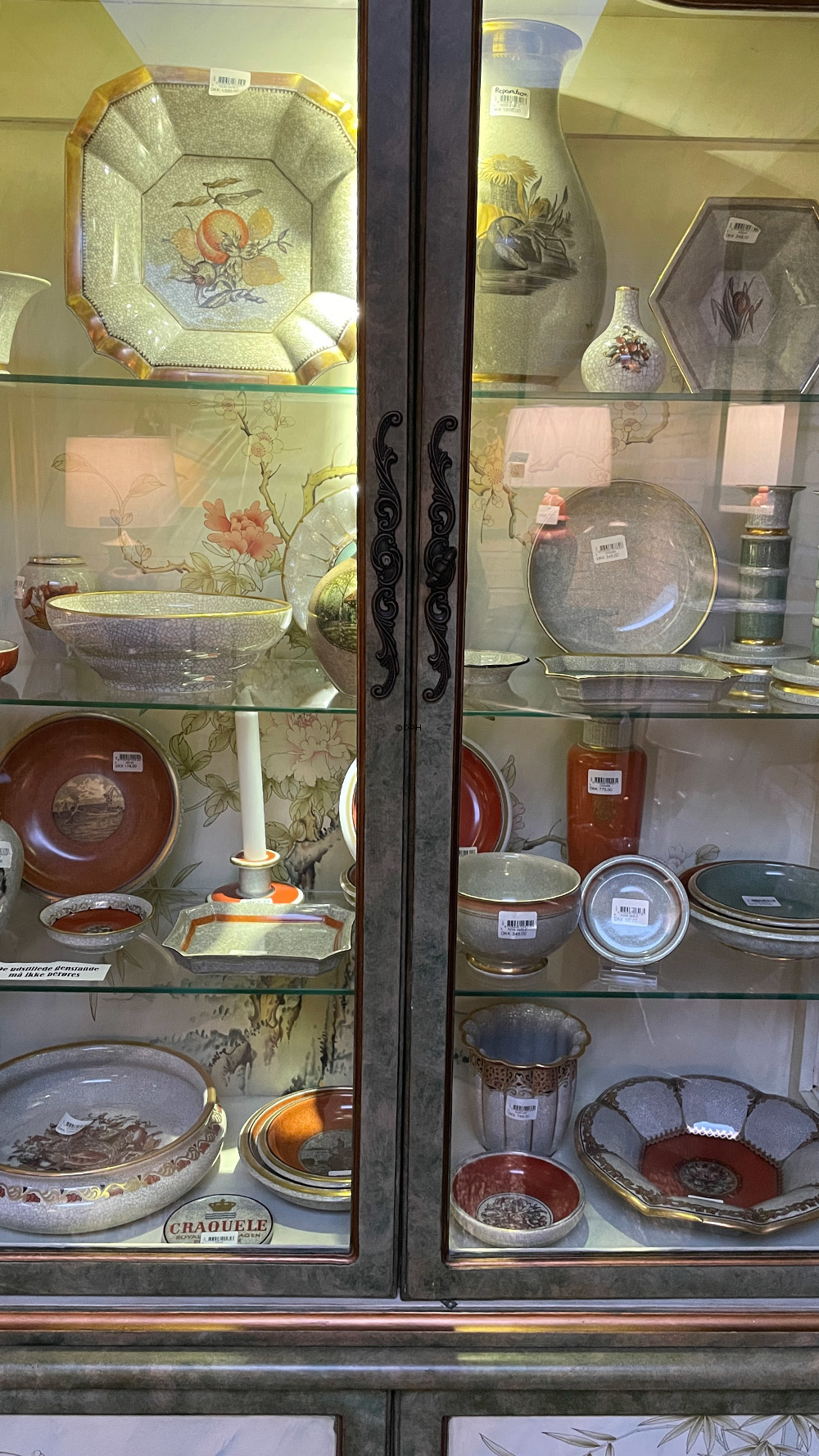 Gammelt Kinesisk vitrineskab, grøn, håndmalet