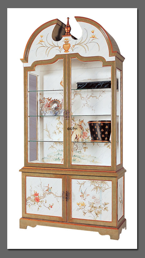 Gammelt Kinesisk vitrineskab, grøn, håndmalet