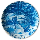 Bavaria, Plate with Hunter Hunting a fox by Bruno Liljefors in blue nuances