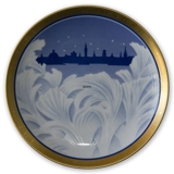 Centenary Christmas plate with Golden rim, with original first motif , Bing & Grondahl