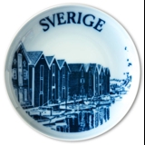 Swedish Stamp plate with "Sunds" canal in Hudiksvall, Sweden, drawing in blue, Bing & Grondahl