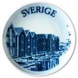 Schwedischer Briefmarkenteller mit "Sunds" Kanal in Hudiksvall, Schweden, Zeichnung in blau, Bing & Gröndahl