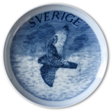 Schwedischer Briefmarkenteller mit Falke, Schweden, Zeichnung in Blau, Bing & Gröndahl