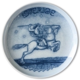 Swedish Stamp plate with Rider, Sweden, drawing in blue, Bing & Grondahl