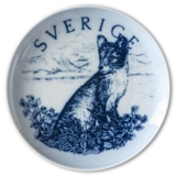 Schwedischer Briefmarkenteller, Schweden, Zeichnung in Blau, Bing & Gröndahl