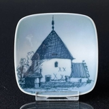 Quadratische Schale / Miniplatte mit Bornholmer Rundkirche, Bing & Gröndahl
