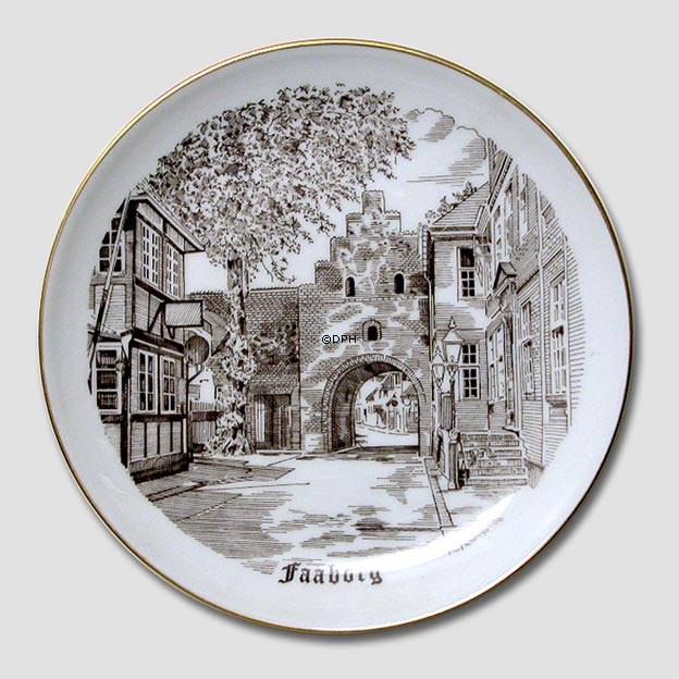 Platte med Fåborg Bygning, brun stregtegning, Bing & Grøndahl