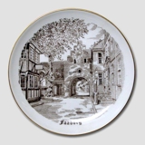 Platte med Fåborg Bygning, brun stregtegning, Bing & Grøndahl