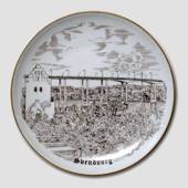 Platte med motiv fra Svendborg, brun stregtegning, Bing & Grøndahl