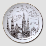 Plate with Towers of Copenhagen, drawing in brown, Bing & Grondahl