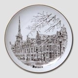 Platte med Børsen, brun stregtegning, Bing & Grøndahl