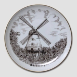 Plate with Svendborg Mill , drawing in brown, Bing & Grondahl