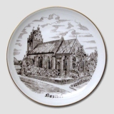 Bing & Grondahl Plate, Naestved Church, drawing in brown