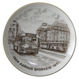 Bing & Grondahl Plate, Aarhus Tram 1904-1971, drawing in brown