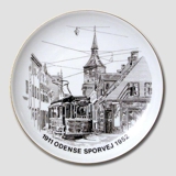Bing & Gröndahl Teller, Odense Straßenbahnen, Zeichnung in Braun
